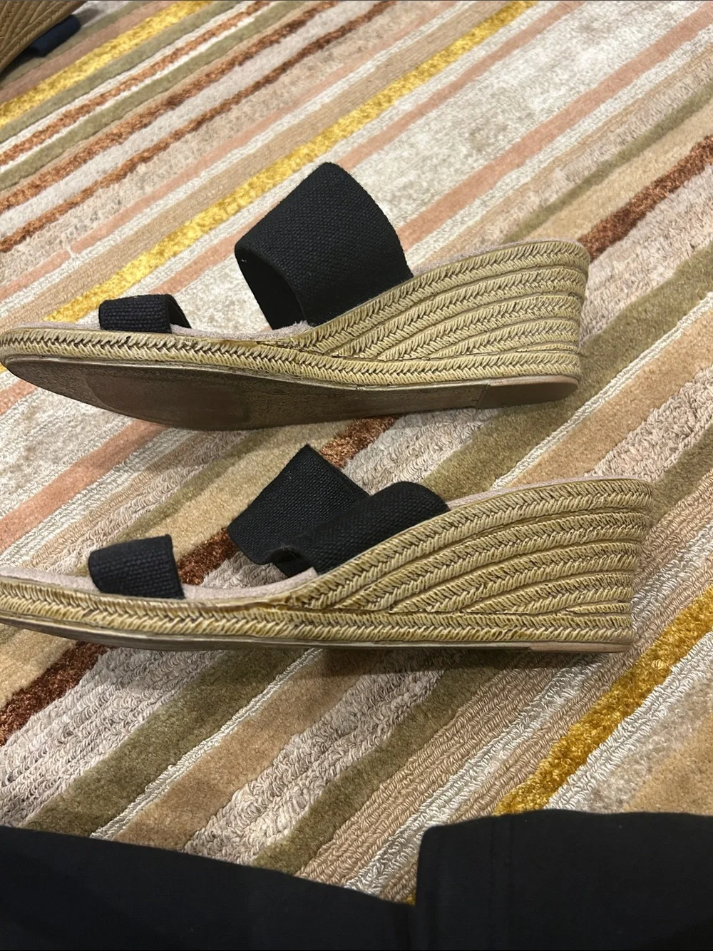 Black Elastic Wedge Slide Sandals